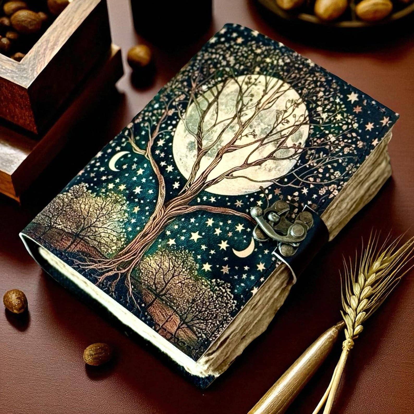 MNM HANDICRAFTS - Wholesale Journal/Diary - Tree of Life Grimoire blank leather journal night sky Book3