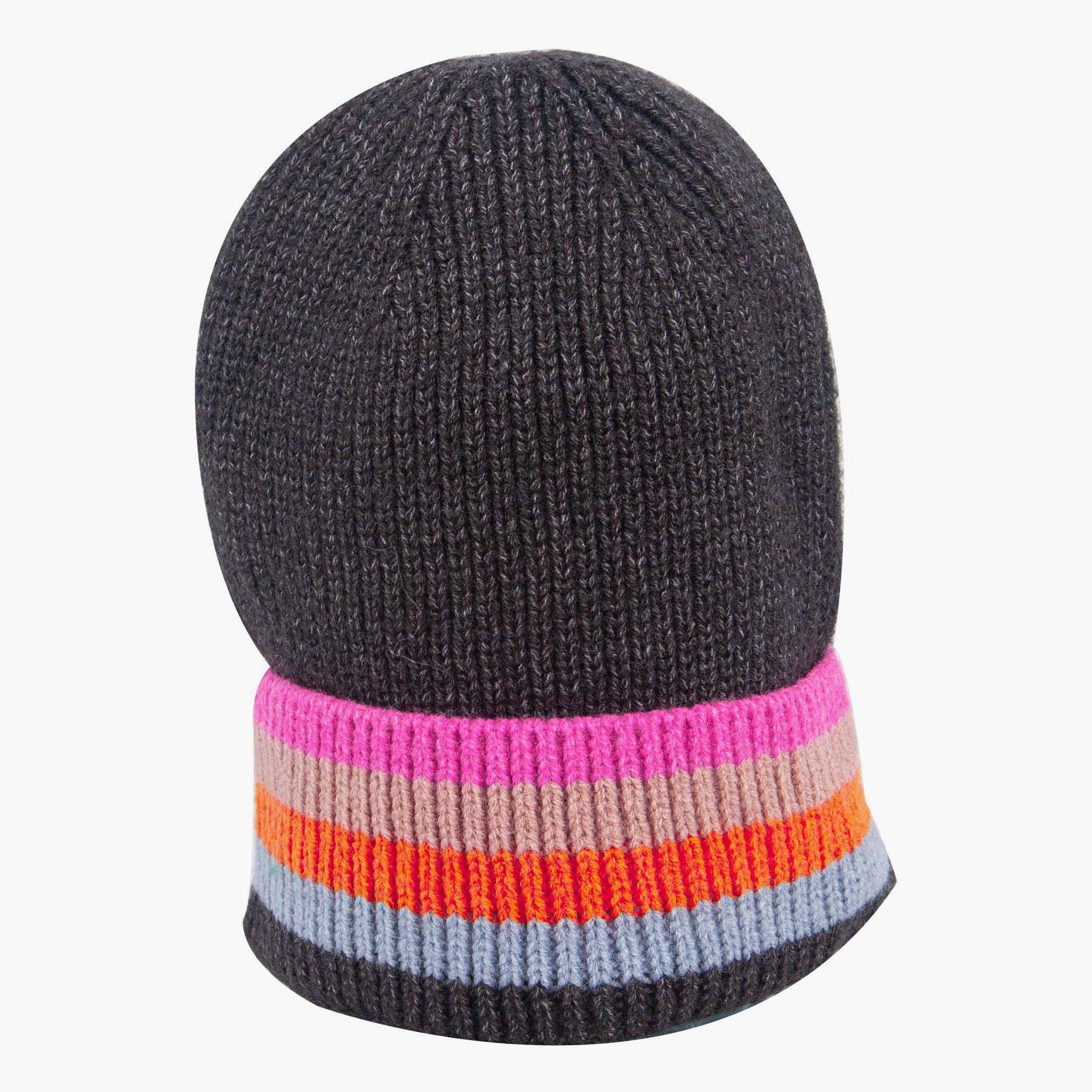 Sarta Accessories - Wholesale Beanie - Women's - Delta Dark Grey Rainbow Stripe Beanie Hat0