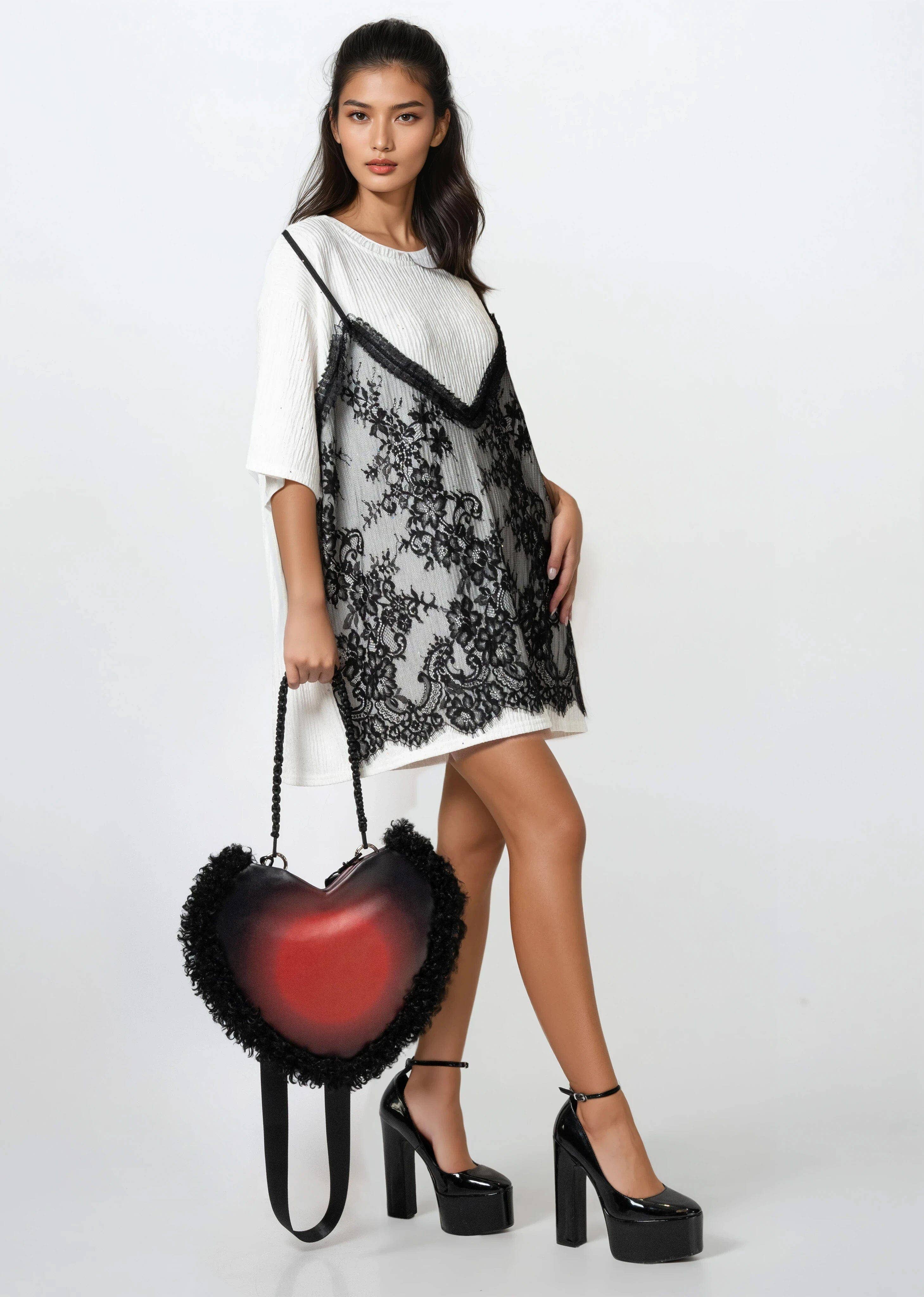 KATE HEWKO - Wholesale Top Handle Bag - Women's - Shag Trim Vegan Leather Heart Bag7