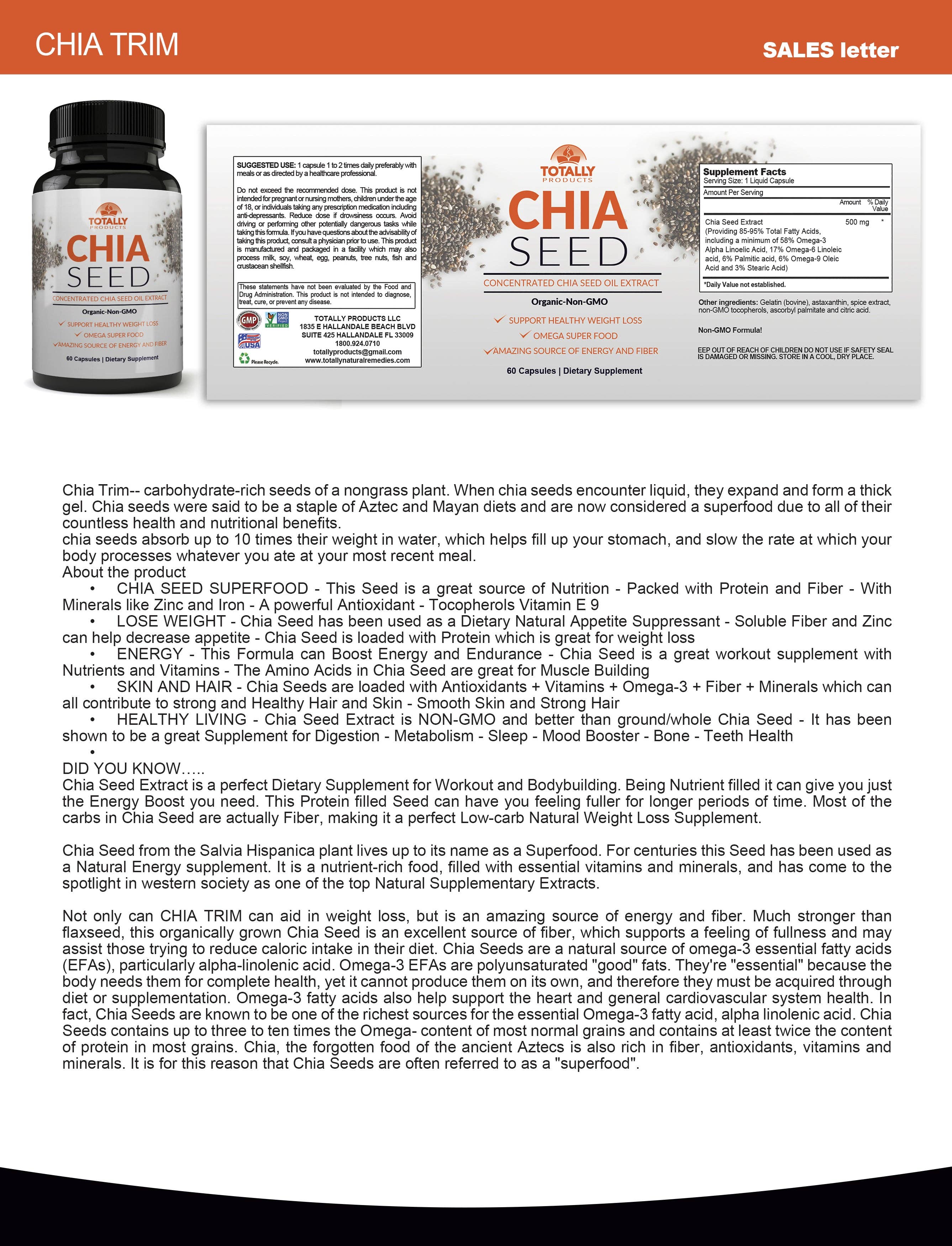 Totally Products - Wholesale Oral Supplement/Vitamin - Chia Seed Oil Extract (60 capsules)4