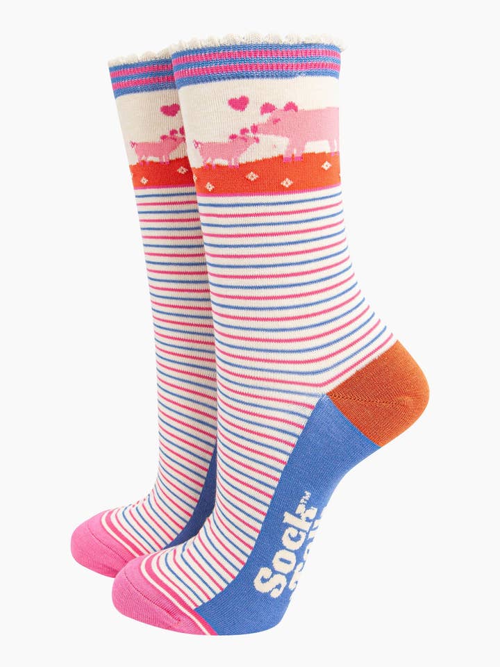Women's Bamboo Socks - Cream, Pig & Piglet for wholesale by Sock Talk