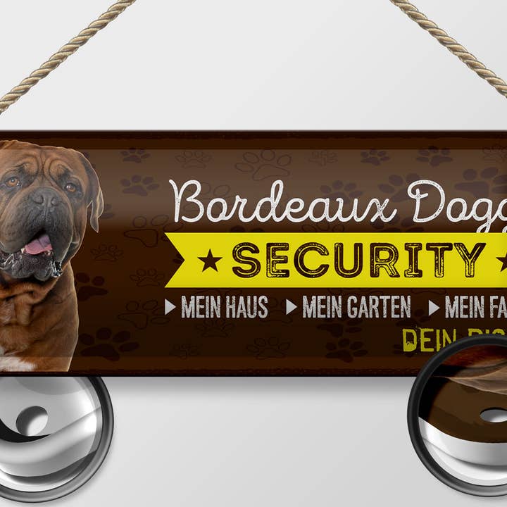 Femer – Großhandel Schilder – Blechschild Hund 27x10cm Bordeaux Dogge Security Deko Schild