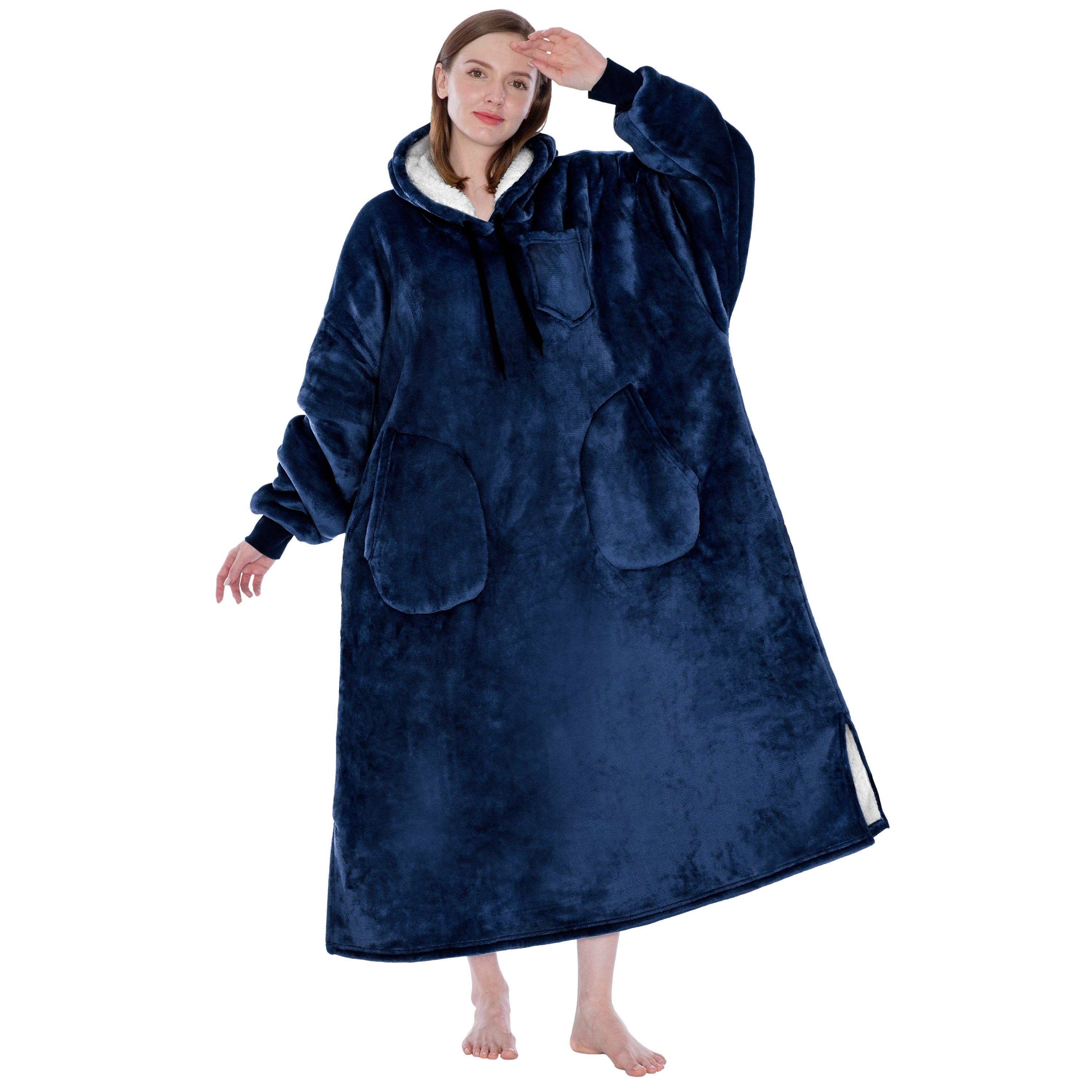 Pavilia - Wholesale Hoodie - Women's - Chest Pocket Sherpa Hoodie Blanket - Patch Pocket (Regular / Long)124