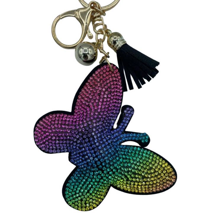 K & S WHOLESALE INC - Wholesale Keychain - Women's - Butterfly Rainbow Bling Keychain 12 CT