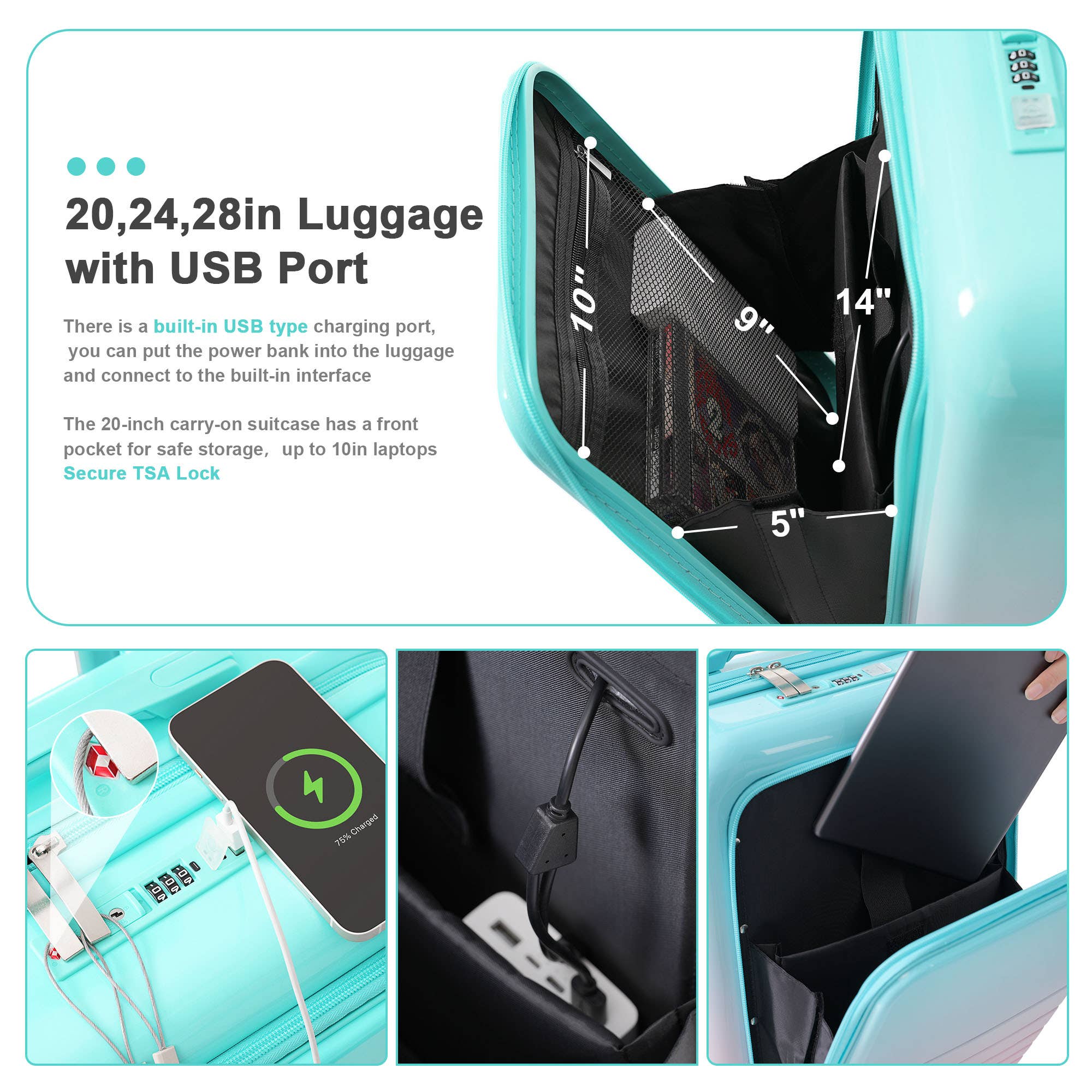 VTNG50 - Wholesale Luggage - Luggage Set of 3, 20, 24, 28inch with USB Port42