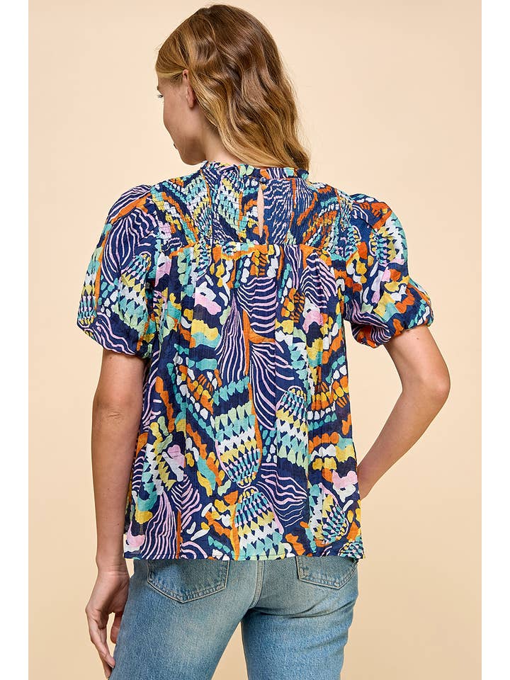 Blue CT8923-TCEC Printed Puff Sleeve Top for wholesale on Faire3