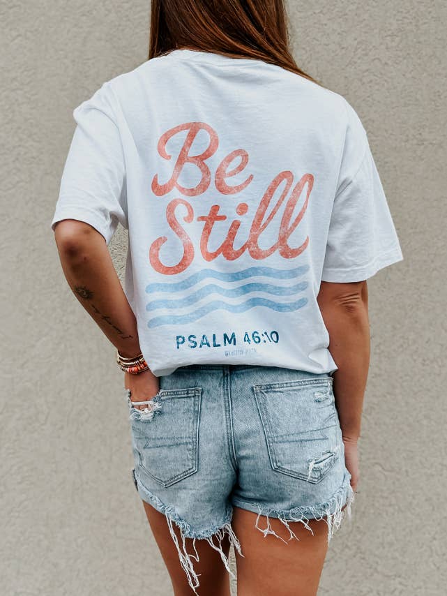 White Be Still Tee for wholesale on Faire1