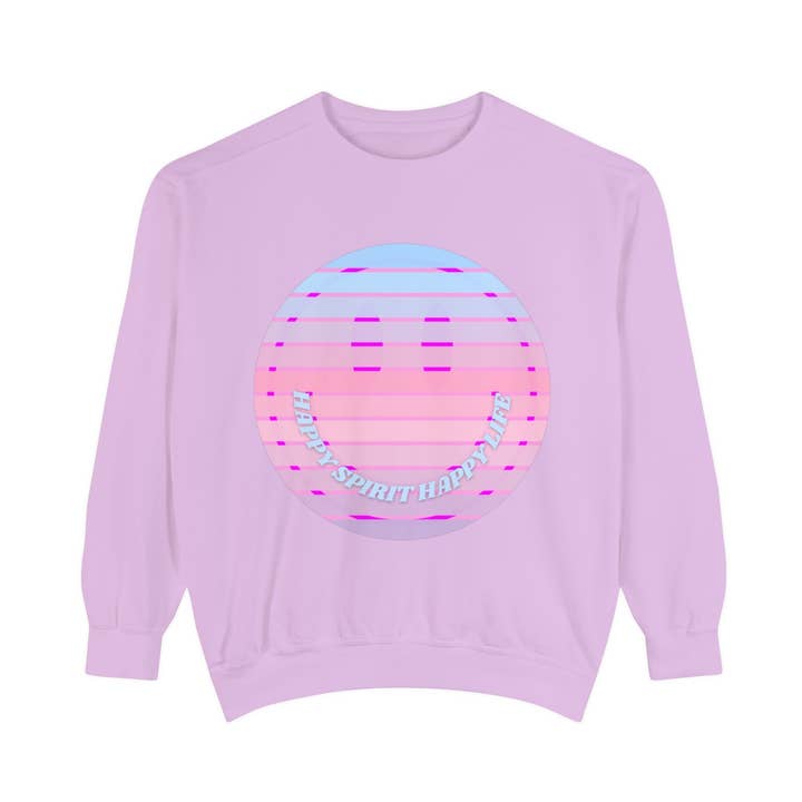 Aesthetic Smile Hoodie, Smile Face Comfort Colors Crewneck, Happy Spirit Happy Life Sunset Smile Sweatshirt, Unisex Garment-Dyed Sweatshirt for wholesale by Happy Life Stuff