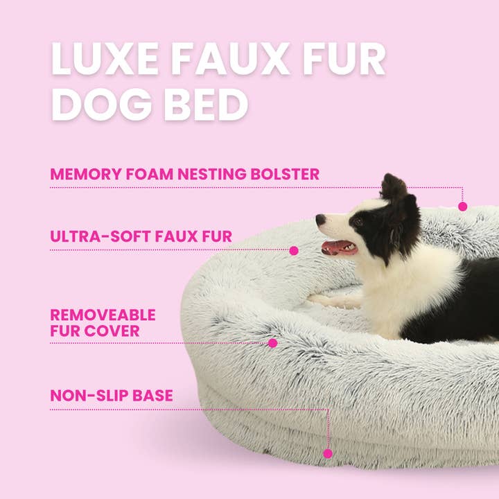 Glow Pups – wholesale Pet bed – Dog – Calming Faux Fur Dog Bed with Memory Foam Bolster18