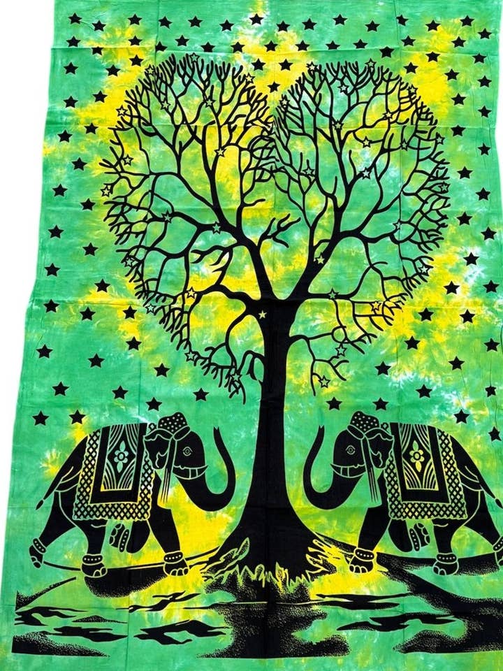 Batik Elefant Herz Baum Grün Wandteppich B34A für den Großhandel von Rising International Inc