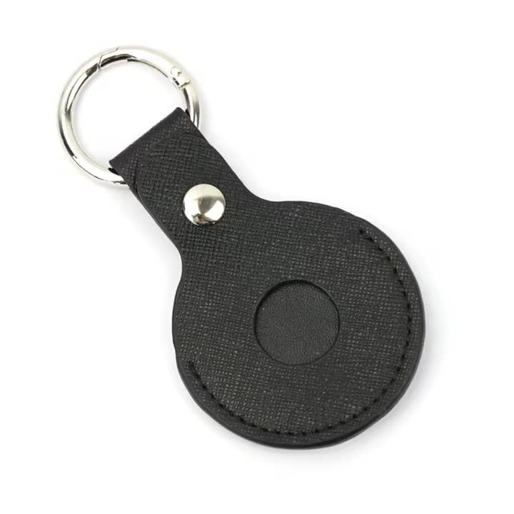 Copertura per Apple Air Tag in pelle Saffiano nera per la vendita all'ingrosso da parte di Oriana Lamarca Designs