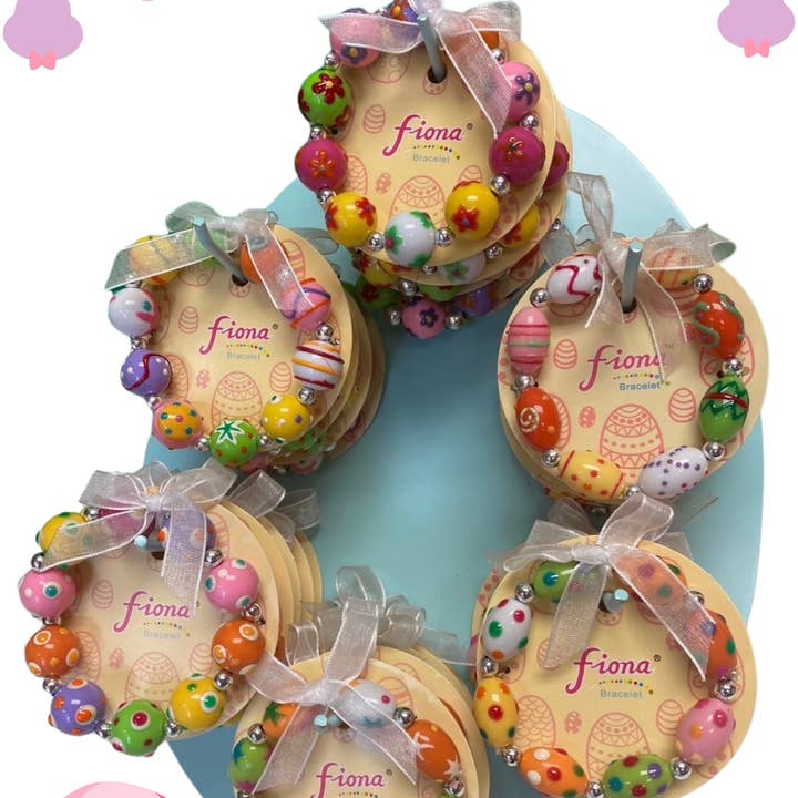 Perlenarmbänder mit Tupfen, 36 Stück, mit blauem Eierdisplay für den Großhandel von Fiona Accessories