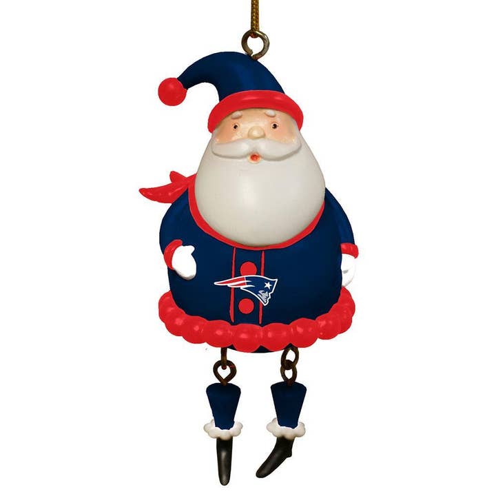 The Memory Company - Wholesale Ornament - Dangle Legs Santa Ornament, New England Patriots
