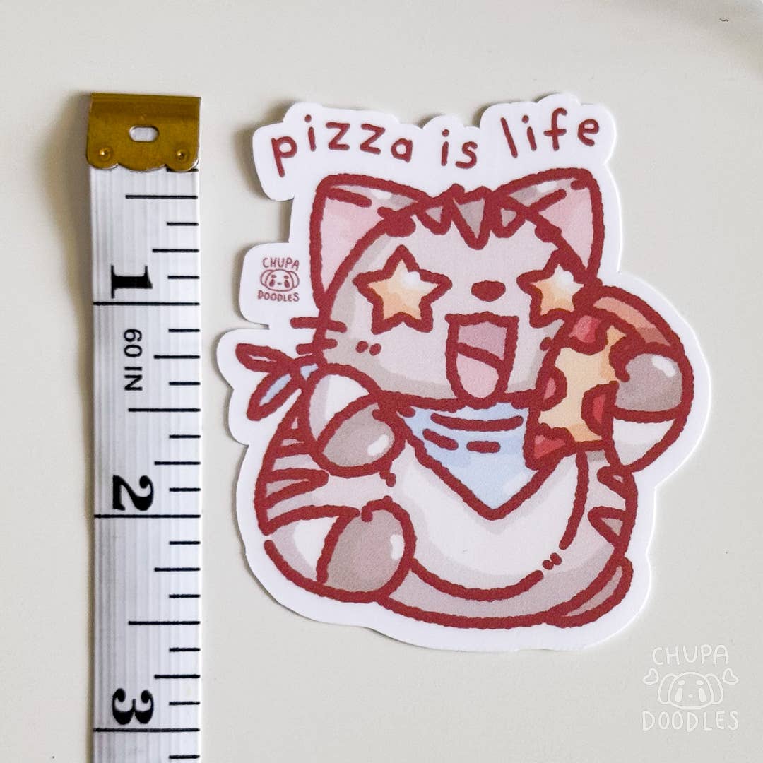 Chupadoodles – wholesale Sticker – Cute Cat & Food Sticker - Pizza Lover - Matte Finish 3