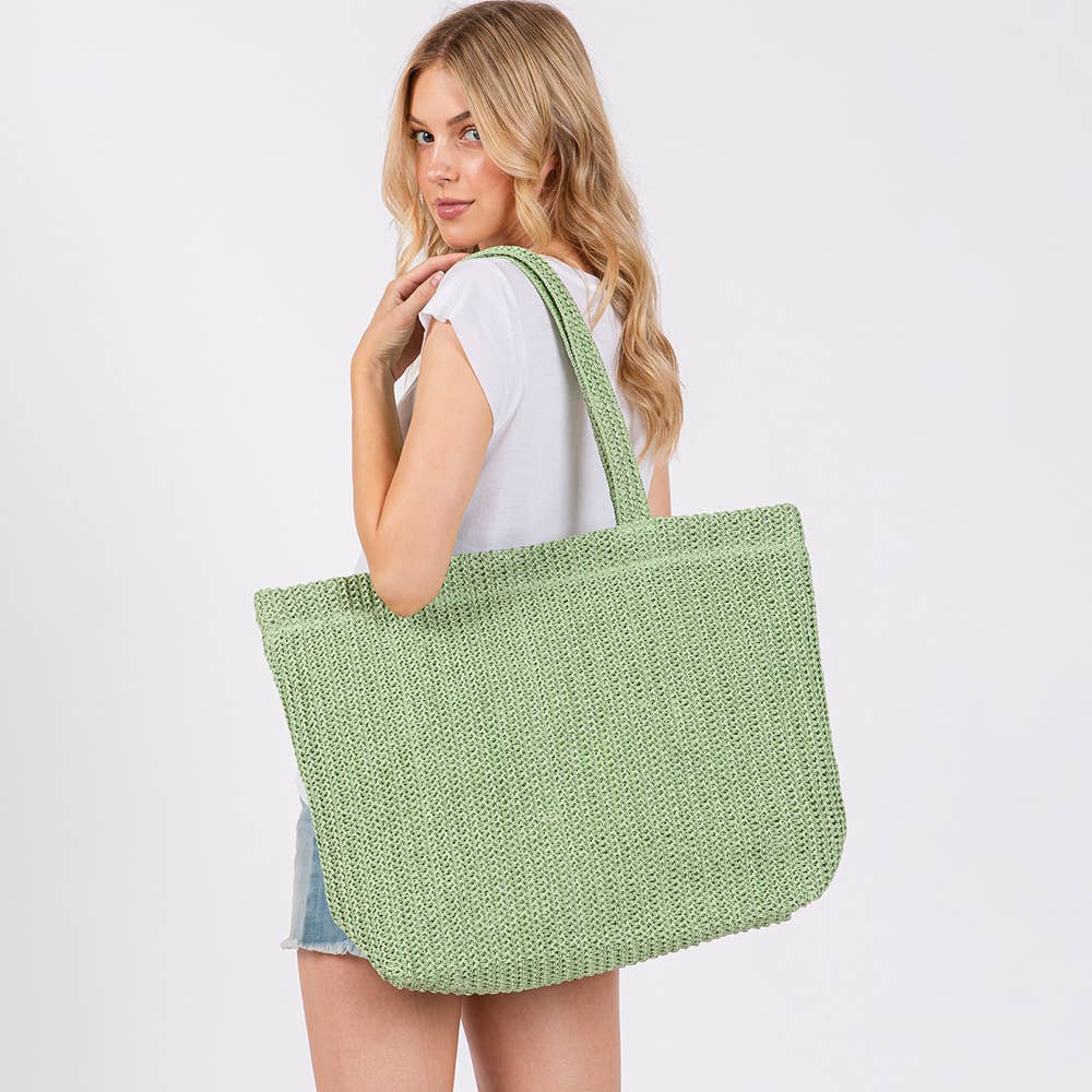 Sensibling Corp. - Wholesale Beach Bag - Solid Crochet Straw Tote Bag / Beach Bag
13