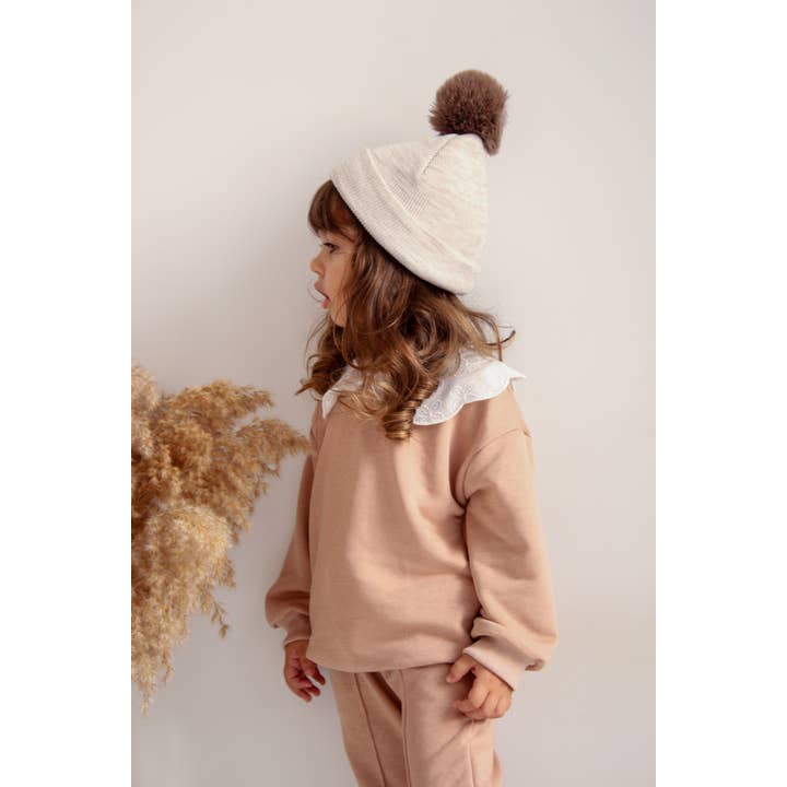 Vizon Single Pom Pom Baby/Kid's Marble Beige Beanie Hat 0-8 Years for wholesale on Faire4