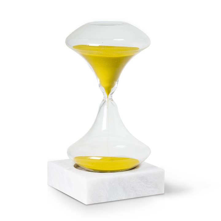 Luna Art Deco Hourglass on White Marble Base - Neon Yellow for wholesale by BeyBerk International