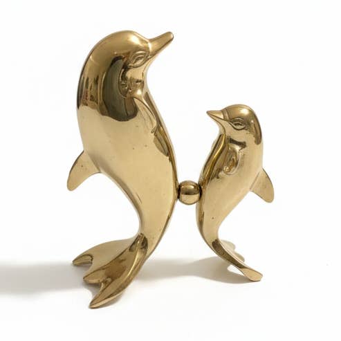 6” Brass Dolphin with Baby Dolphin for wholesale by FOREIGN BAZAAR