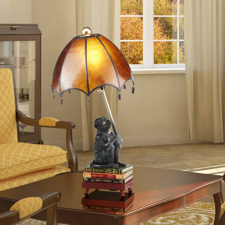River of Goods - Wholesale Accent/Desk Lamp - 21.75"H Intellectual Monkey with Amber Dome Shade Table Lamp
