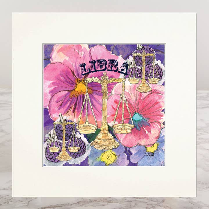 Libra Scales Zodiac Mounted Giclèe Print for wholesale by Claire Louise