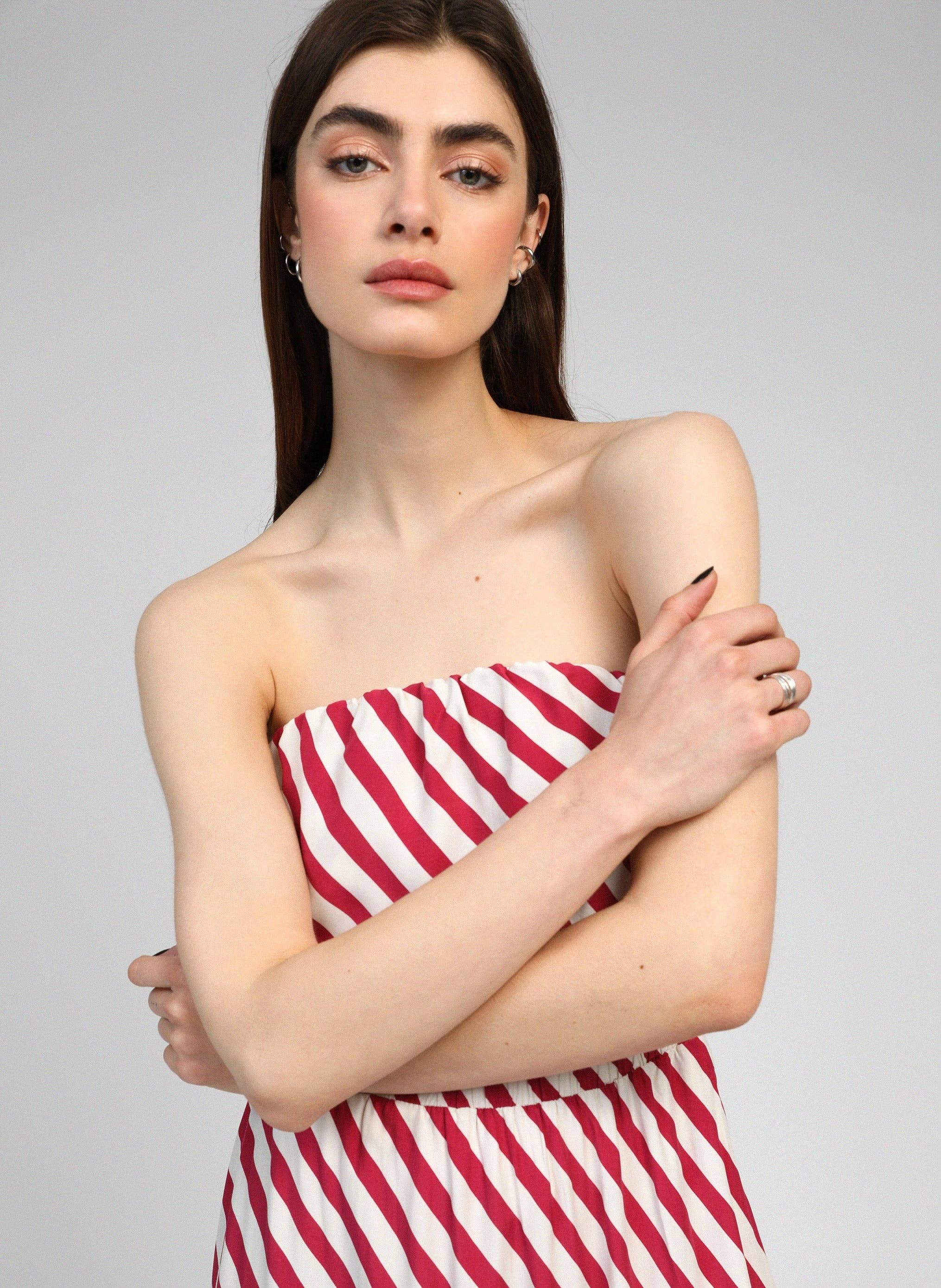 An'ge - Vendita all'ingrosso Vestito - Donna - ABITO LUNGO MIKITRY a righe lampone2