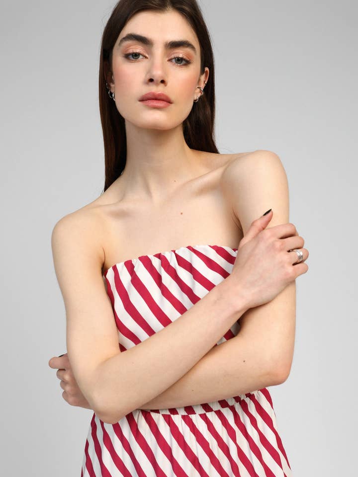 An'ge - Vendita all'ingrosso Vestito - Donna - ABITO LUNGO MIKITRY a righe lampone2