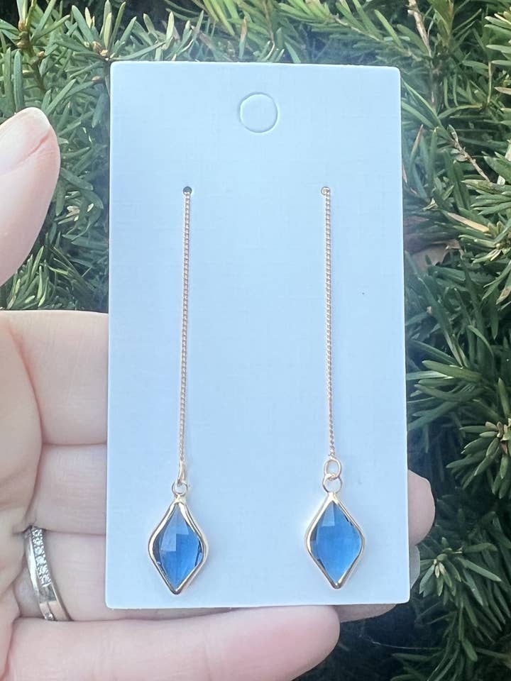 Blue Gem Threader Earrings Minimalist for wholesale by Baubles by B