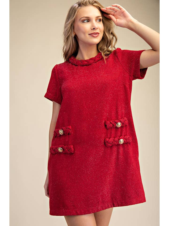 Glam - Wholesale Dress - Women's - Round Neck Twist Trim Mini Dress1