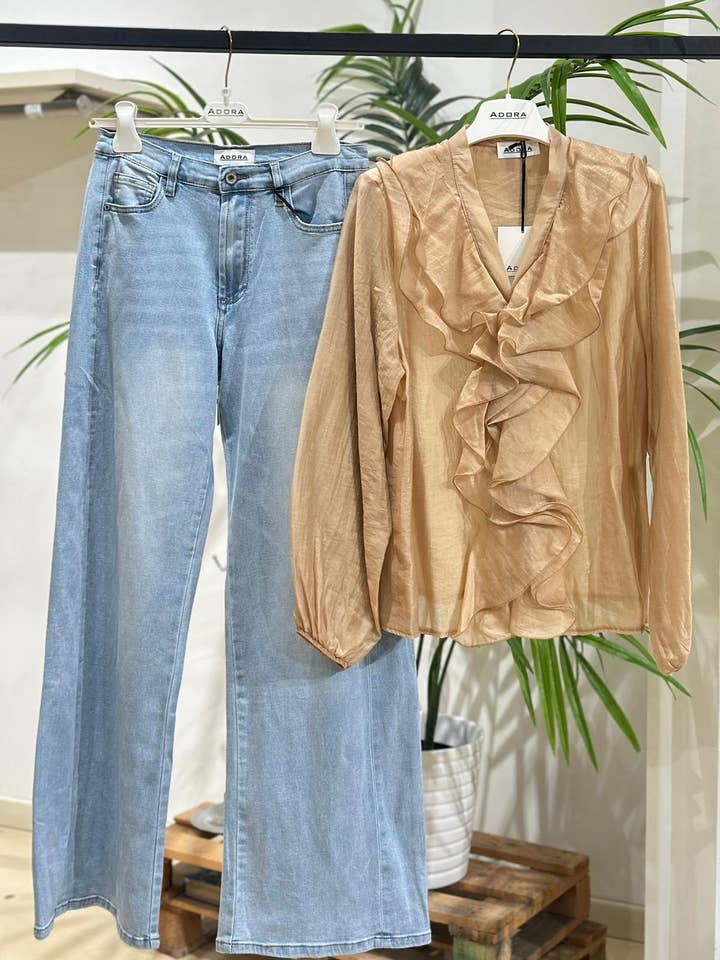 Palazzo pants in stretch denim for wholesale by ADORA