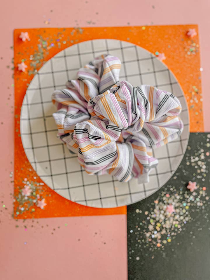 Black|Orange|Purple|Lilac Halloween Stripes Oversized Scrunchie for wholesale by Evie Pearl Handmade LLC