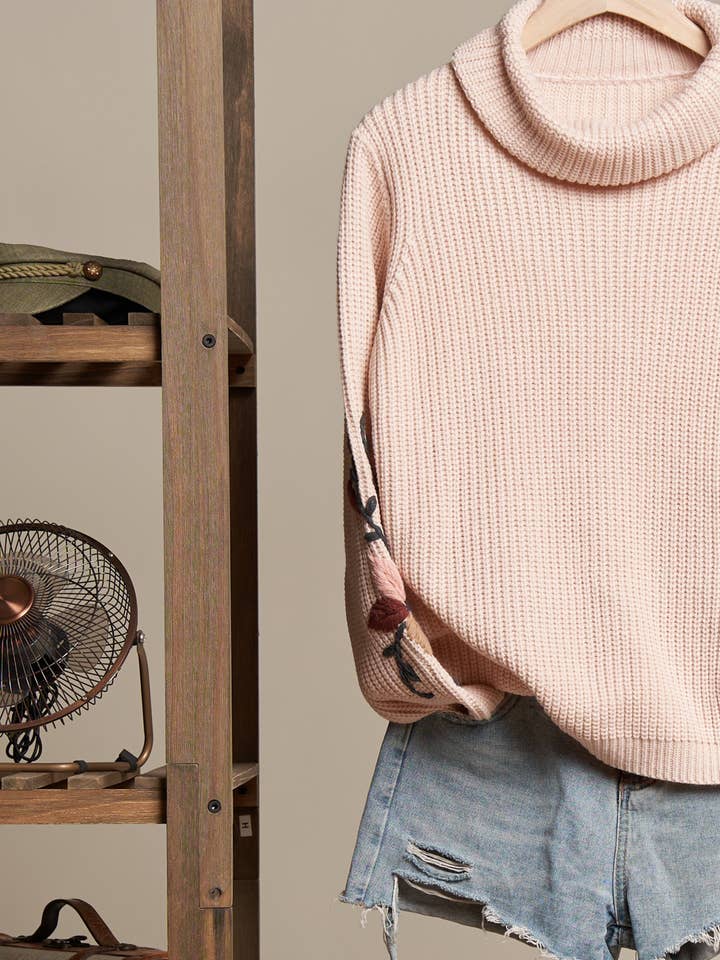 Blush Mock Neck Embroidered Sweater for wholesale on Faire