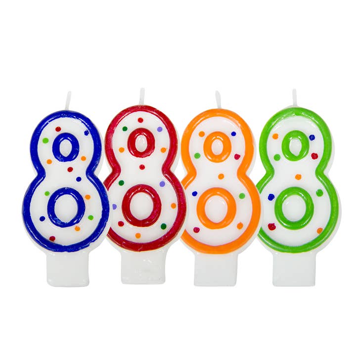 Multi Colors Birthday Candle Number 8 - White with Colourful Dots for wholesale on Faire