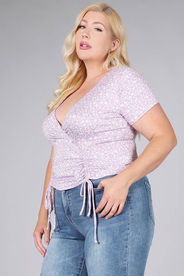 Lilac Plus Size Ditsy Print Ruched Knit Top - KY17995-T for wholesale on Faire1