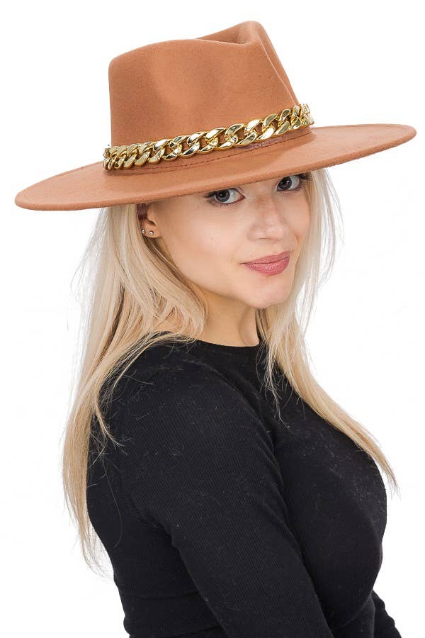 Cap Zone - Wholesale Fedora - Women's - Chunky Cuban Chain Pinch Crease Wide Rancher Hat16