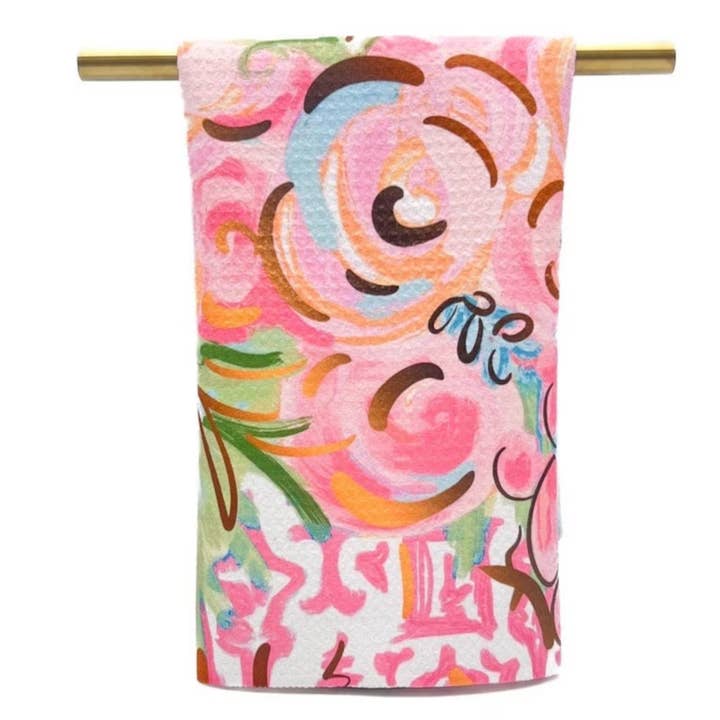 Cortnei Chinoiserie Blooms Tea Towel - Spring Hand Towel for wholesale by Rachel Brooks Design, LLC