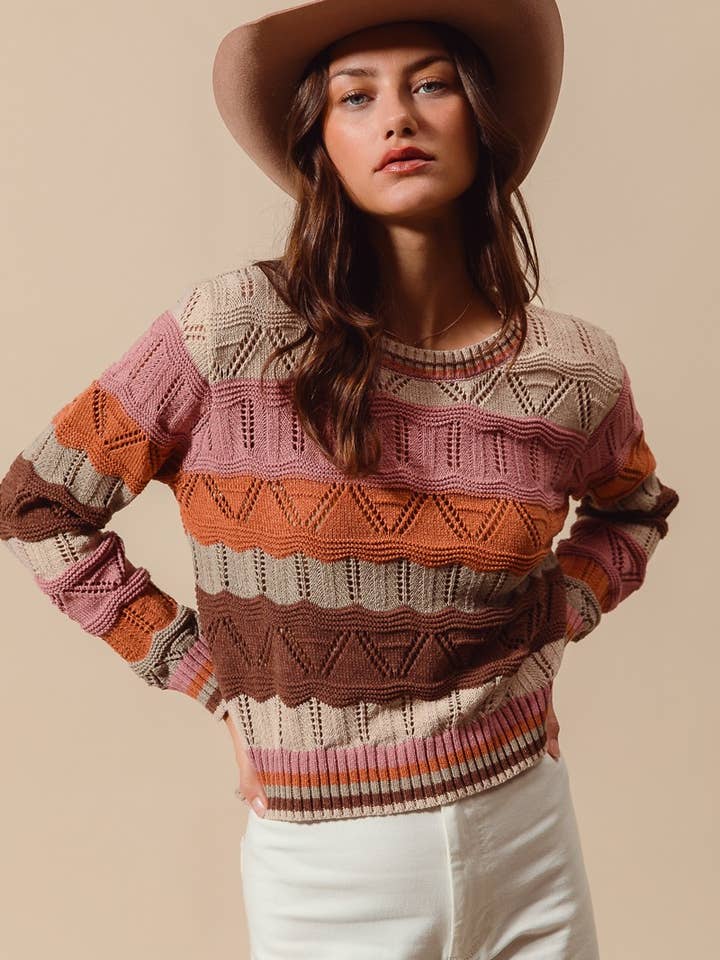 Multi Color Wavy Stripe Sweater Top for wholesale by Vanilla Monkey