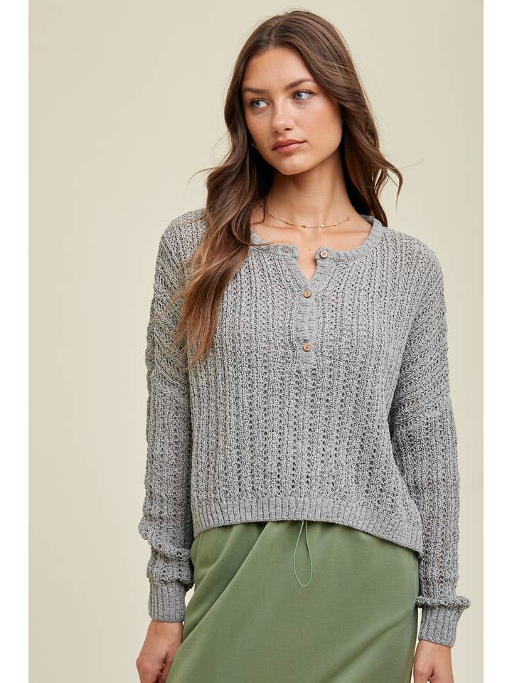 Wishlist Apparel - Wholesale Knit Sweater - Women's - BUTTON-UP RELAXED CROP CROCHET SWEATER / WL23-8435