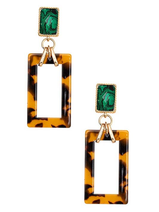 Boucle d'oreille en forme de goutte rectangulaire en acétate pour la vente par Andrea Bijoux