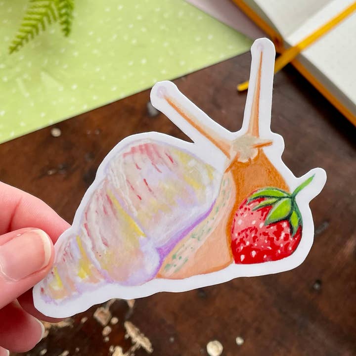 Snail with Strawberry Vinyl Sticker for wholesale by The Unrefined Crafter