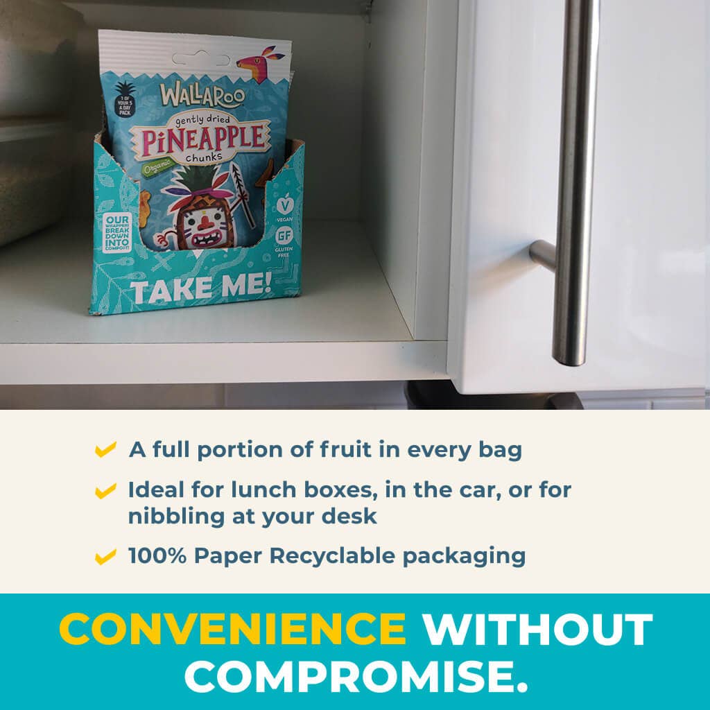 WALLAROO – wholesale Dried/dehydrated fruit – Wallaroo Organic Dried Pineapple Chunks 10x30g4