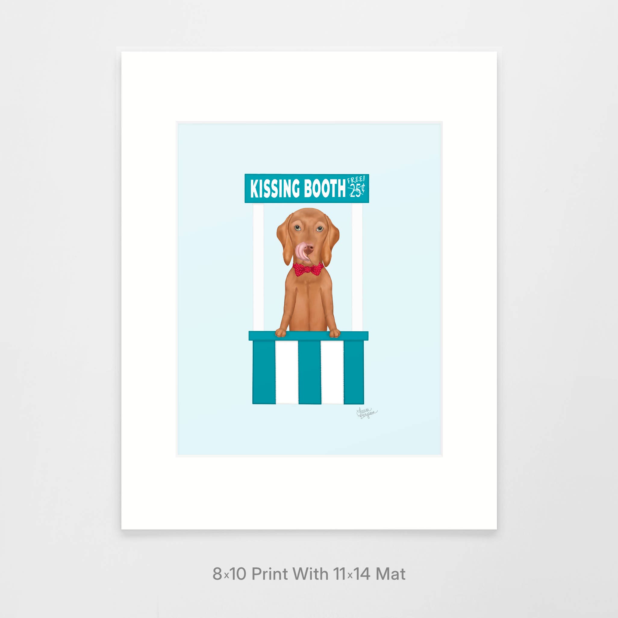 Laura Bergsma Studio - Wholesale Art Print - Vizsla Dog Art Print, Kissing Booth1