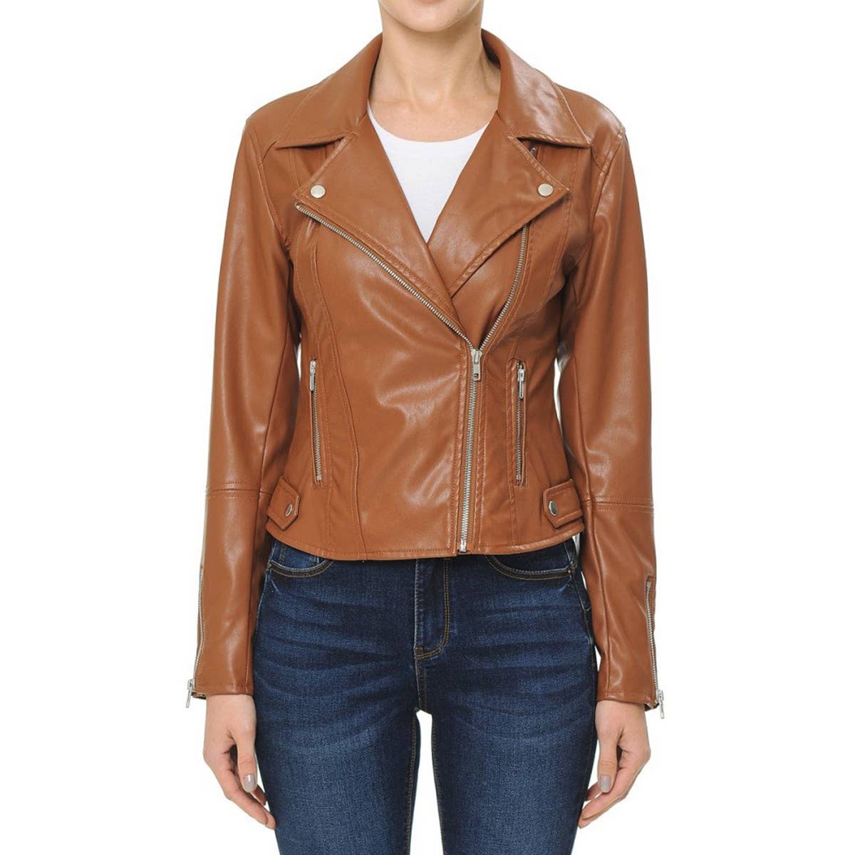 UP CLOTHING - Wholesale Leather Jacket - Women's - Biker PU Faux Leather Jacket6