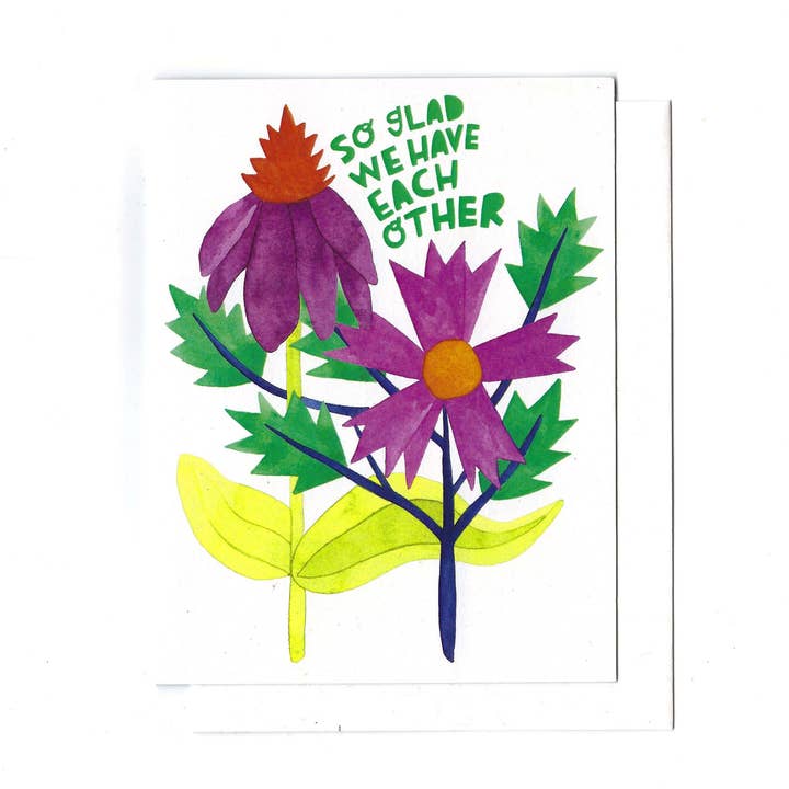 Je suis tellement contente de nous avoir l'une l'autre - Carte au design folklorique pour la vente par Katie Blanchard Art + Works