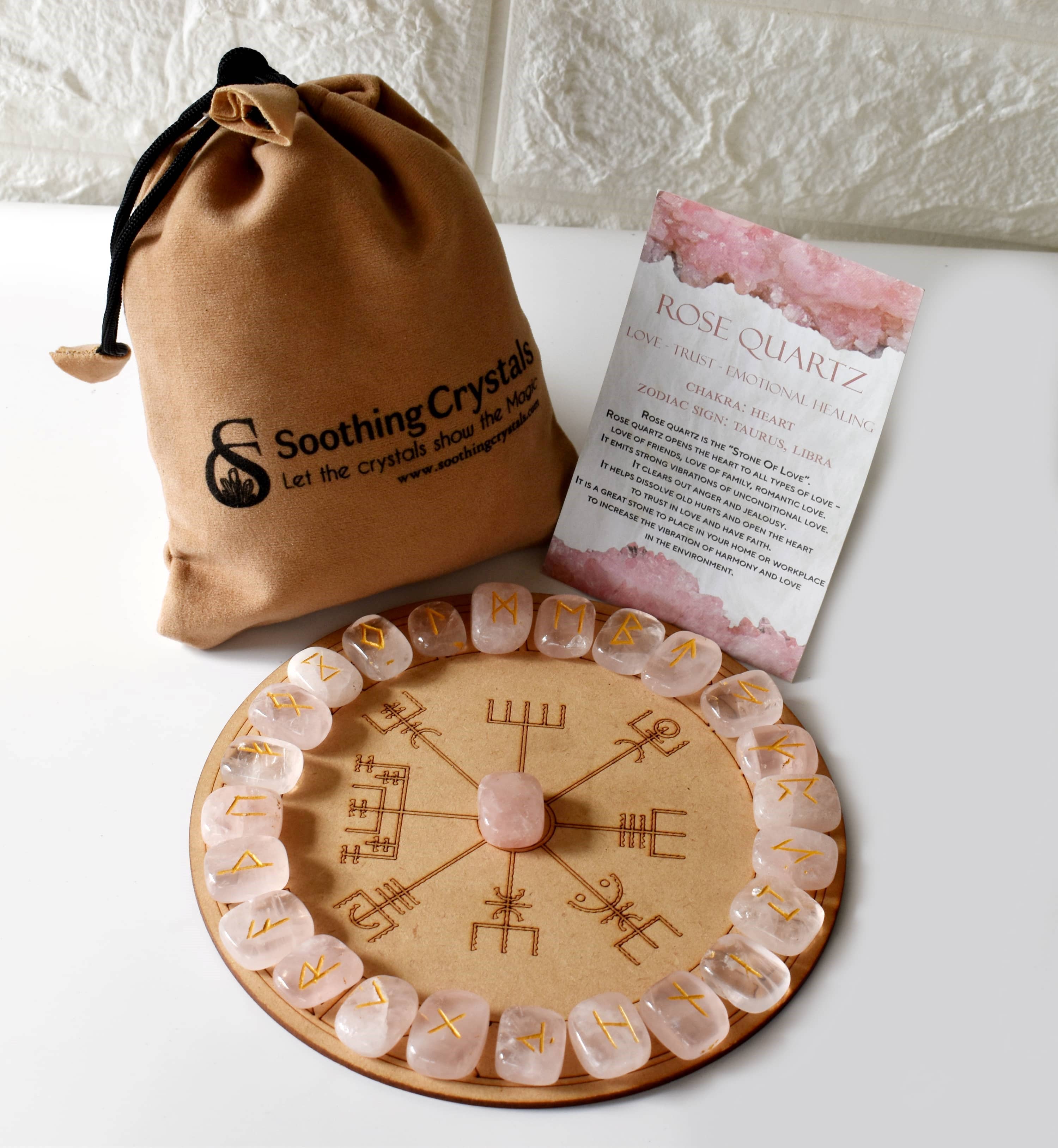 Soothing Crystals - Wholesale Spiritual Stone/Crystal - Futhark Rune Set | Rose Quartz | Rune Stones |Runic Crystals3