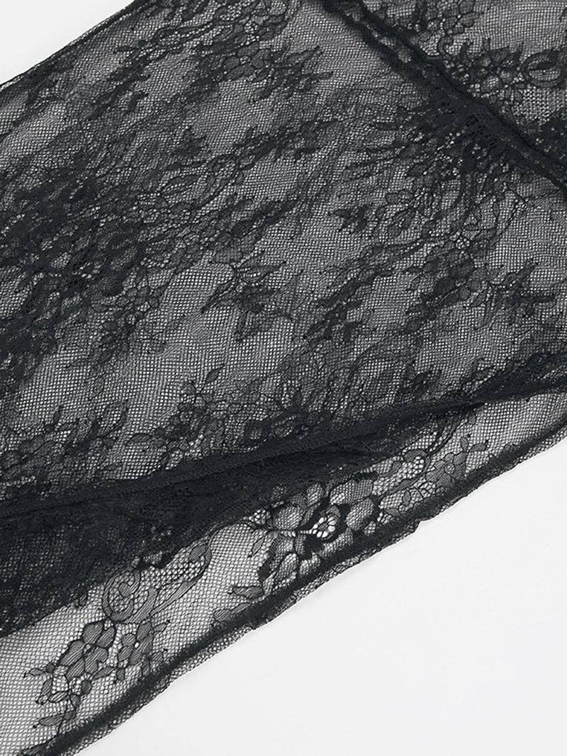 BLACK Sheer Lace Asymmetrical Long-Sleeve Top for wholesale on Faire3