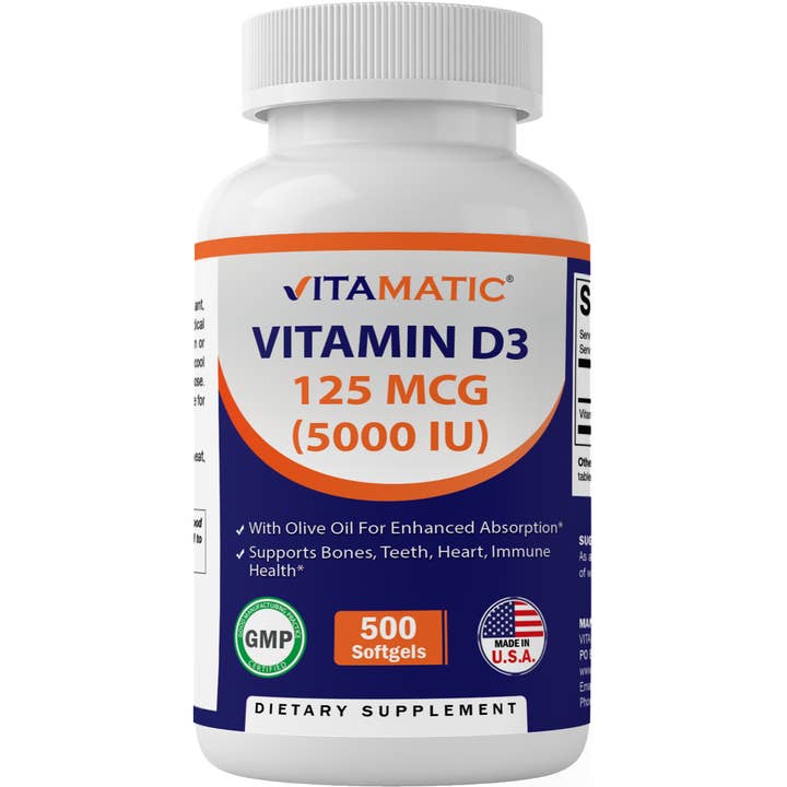 Vitamatic - Wholesale Oral Supplement/Vitamin - Vitamatic Vitamin D3 5000 IU (125 mcg) - 500 Softgels