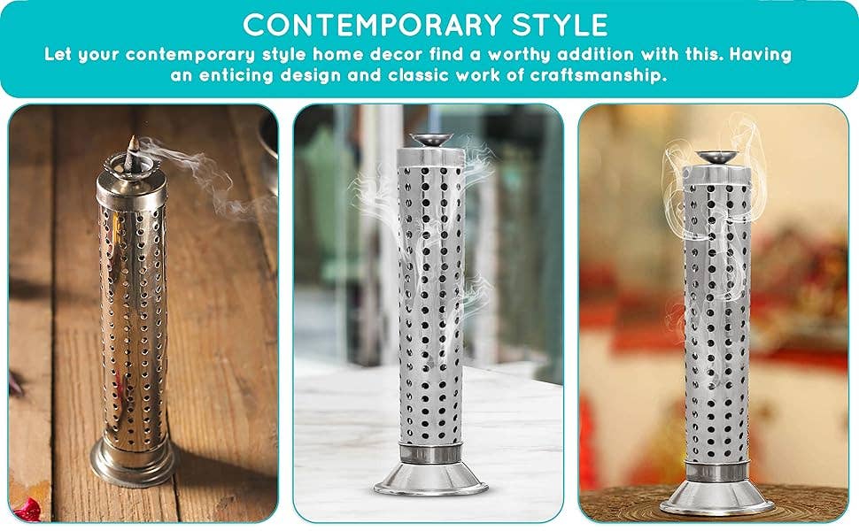 Tuzech Leather - Wholesale Incense Holder - Tuzech Steel King Size Sage Long Incense Holder Natural Assorted Home Useful Agarbatti Stand with Ash Catcher best for Diwali Pooja Celebration Gift8