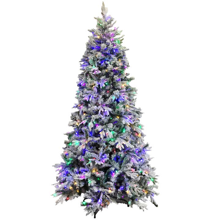 Santa’s Workshop Inc. - Wholesale Artificial Christmas Tree - 7.5' Prelit Green Flocked Tree, 2444 Tips2