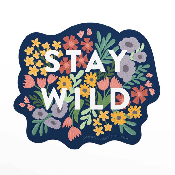 Stay Wild Floral Vinyl Sticker for wholesale by Pedaller Designs