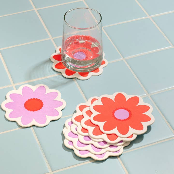 And Here We Are - Wholesale Coasters - Blume - Letterpress Reusable Vellum Coasters (8) - Flower, Daisy, Floral - Made in USA - Fathers Day Gift Summer